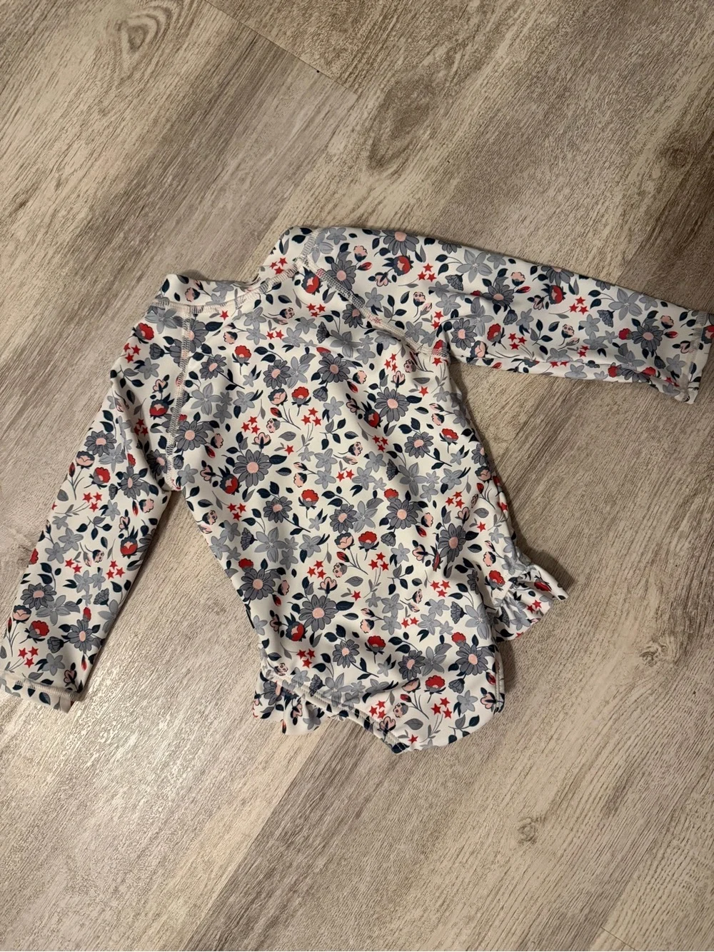 Girls modern moments Floral Ruffle swim - White with Navy & Red